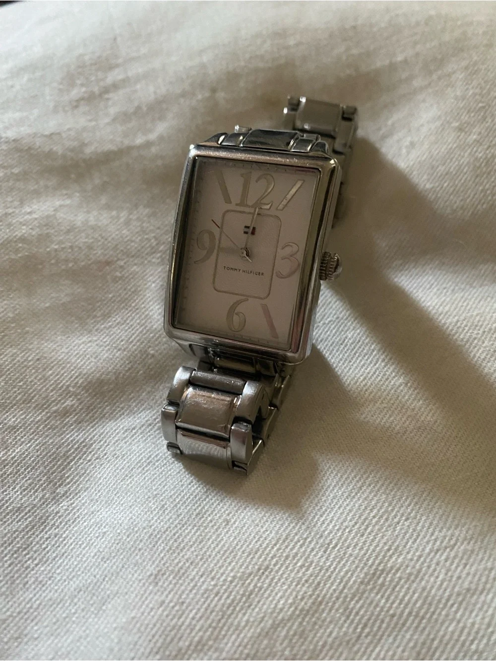 Tommy Hilfiger Silver Rectangular Men's Bracelet Watch with White Dial